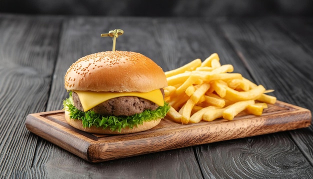 Delicious Burger With Cheese And French Fries