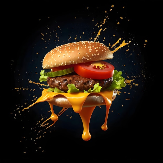 Delicious burger with fresh ingredients illustration