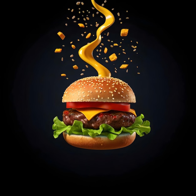 Delicious burger with fresh ingredients illustration