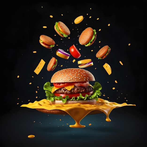 Delicious burger with fresh ingredients illustration