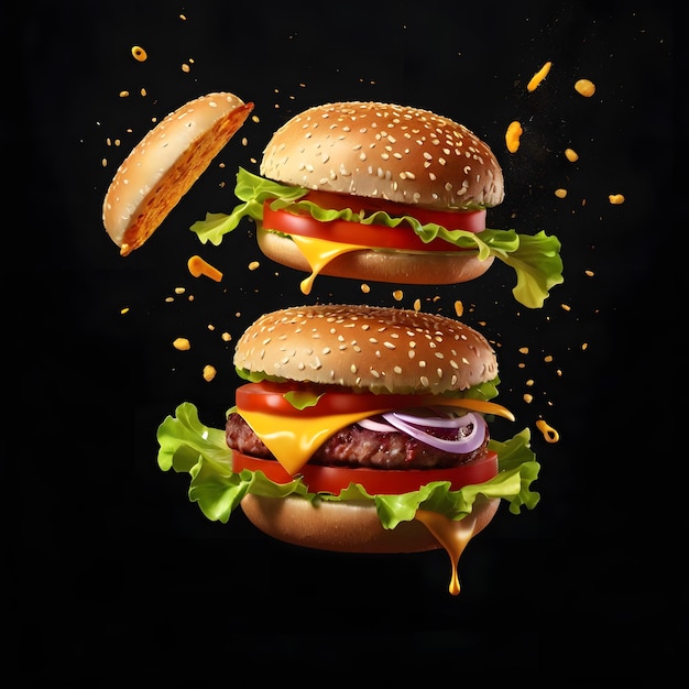 Delicious burger with fresh ingredients illustration