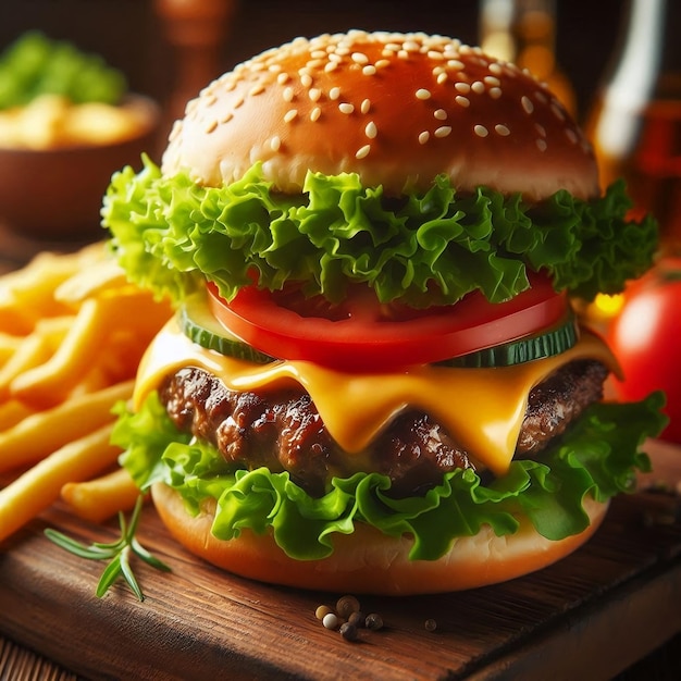 Delicious burger with many ingredients isolated onTasty cheeseburger with splash sauce Generative