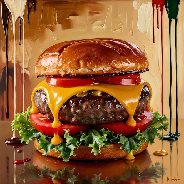 Delicious burger with many ingredients isolated onTasty cheeseburger with splash sauce Generative