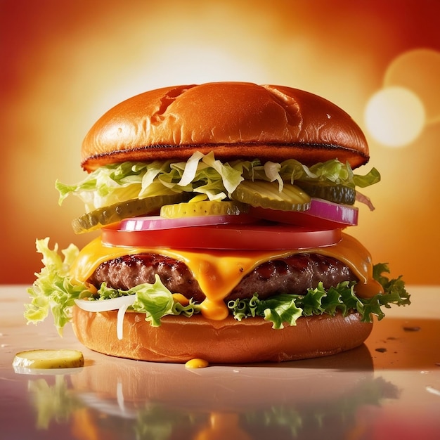 Delicious burger with many ingredients isolated onTasty cheeseburger with splash sauce Generative