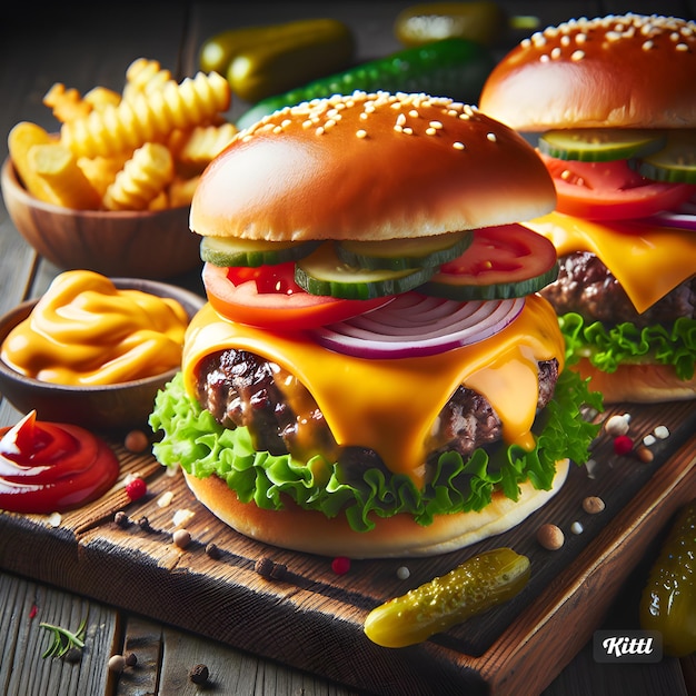 Delicious burger with many ingredients isolated on white background tasty cheeseburger splash sauce