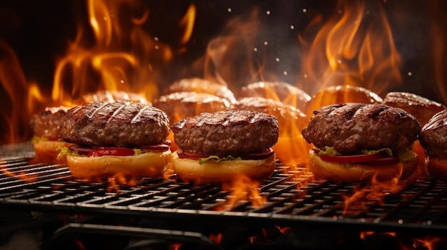 delicious burger with meat on fire