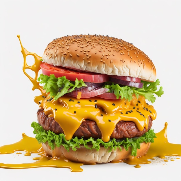 Delicious Burger with a Medley of Ingredients Isolated on White Background AIGenerated