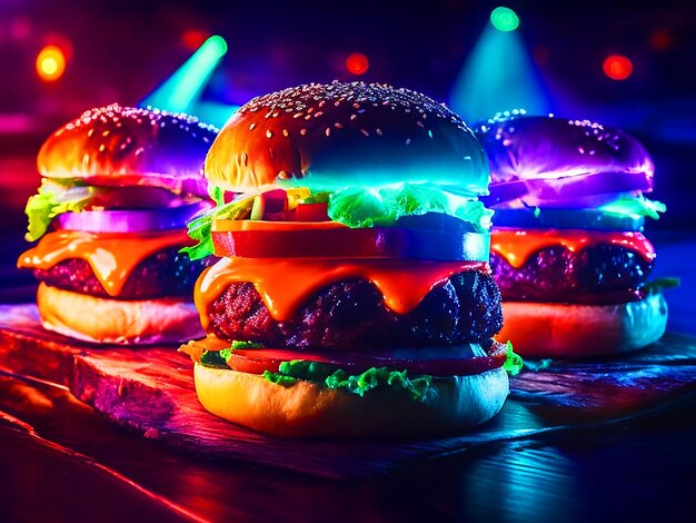 Delicious burgers with bright lightsimage