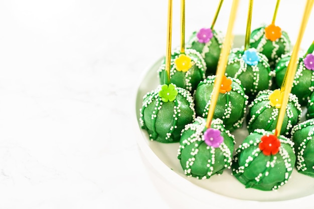 Delicious cactus cake pops for cinco de mayo celebration