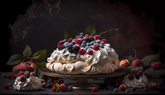 Delicious cake with cream and fruit on the table