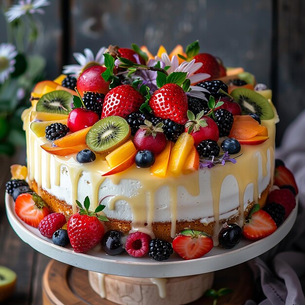 Photo delicious cake with fruits