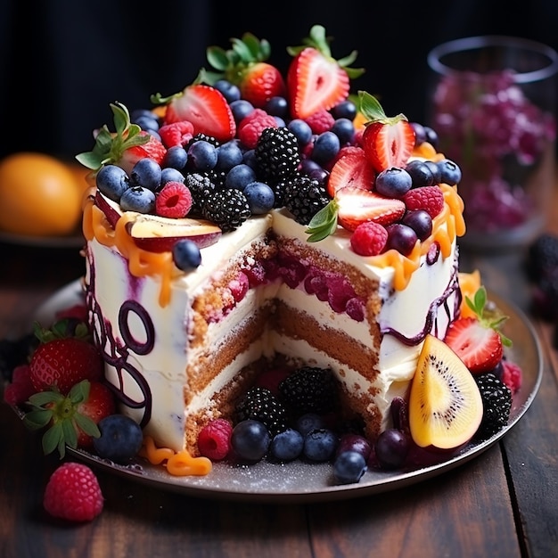 Delicious Cake with Fruits