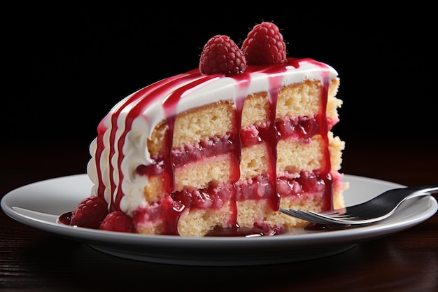 Delicious cake with white and brown chocolate swirly with flowers and blackberries on a table