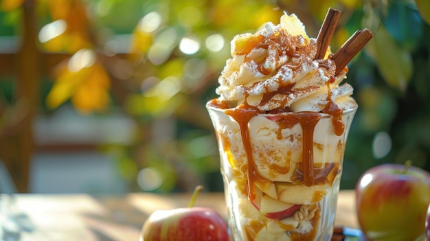 Delicious Caramel Apple Sundae in Orchard Setting