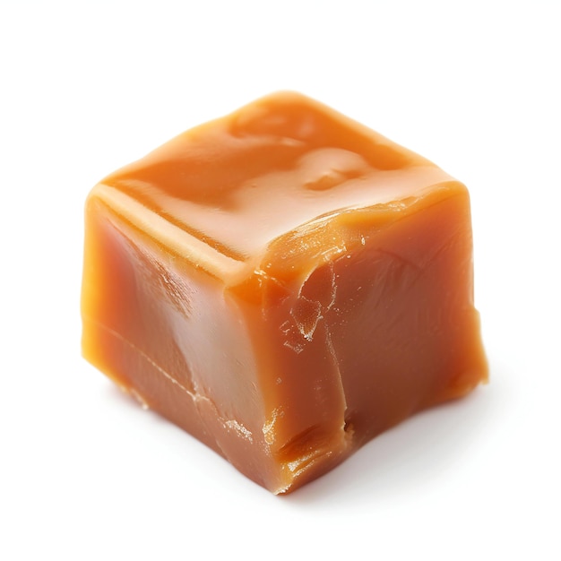 Delicious caramel candy on white background top view Dessert