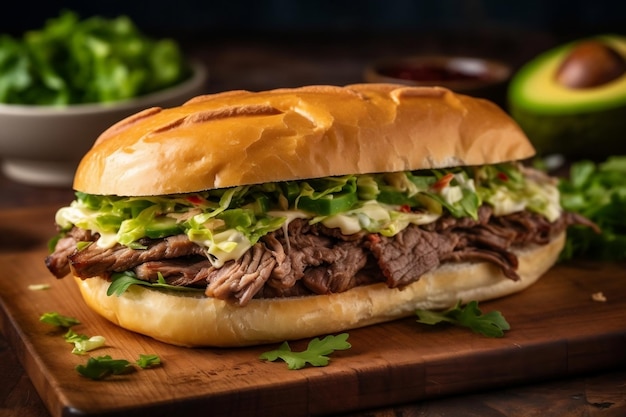 Delicious Carne Asada Mexican Torta Sandwich Authentic Flavorful Delight Generative AI