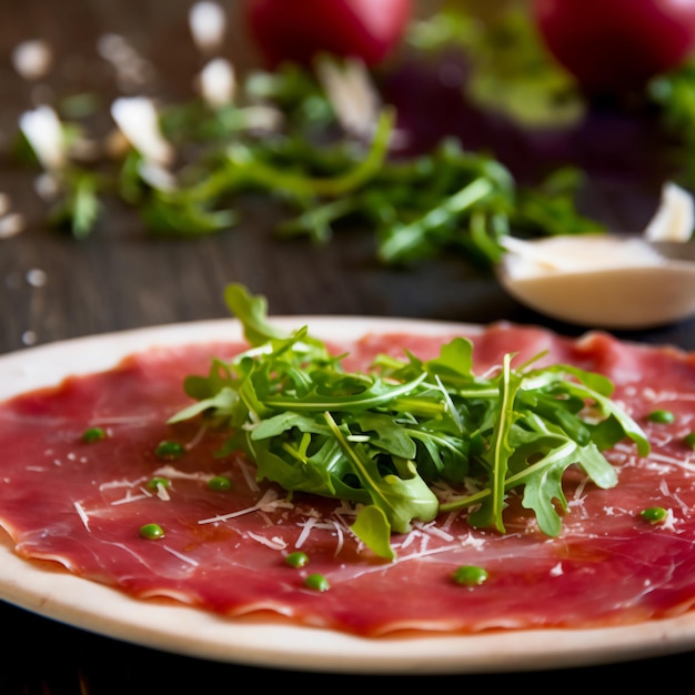 a delicious carpaccio di manzo with Parmesan and arugula