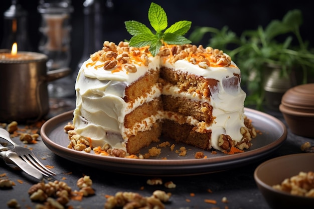 Delicious carrot cake with cream