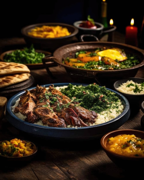 Delicious Caruru brazilian food dish with dark studio background