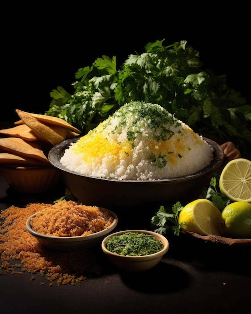 Delicious Caruru brazilian food dish with dark studio background