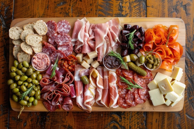 Delicious Charcuterie Board with Meats Cheese Olives and Fresh Vegetables