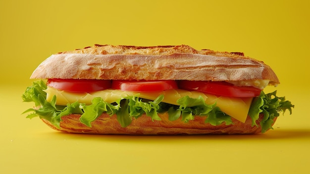 A delicious cheese sandwich isolated on yellow background