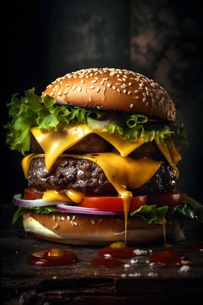 Delicious cheeseburger illustration generative ai