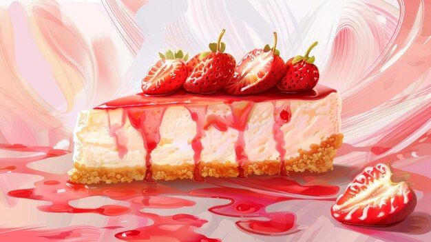 Photo delicious cheesecake with fresh strawberries and raspberries on a pink background perfect for print or poster design