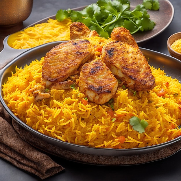 Delicious chicken biryani with steamed basmati rice