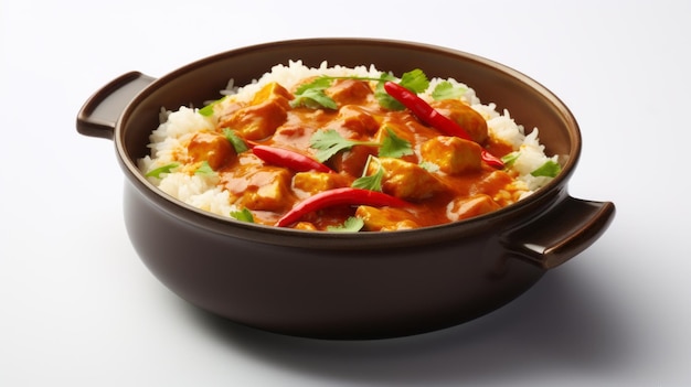 Delicious Chicken Curry On Rice In A Brown Pot