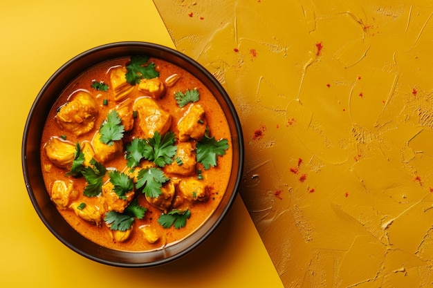 Photo delicious chicken curry served in a rustic bowl