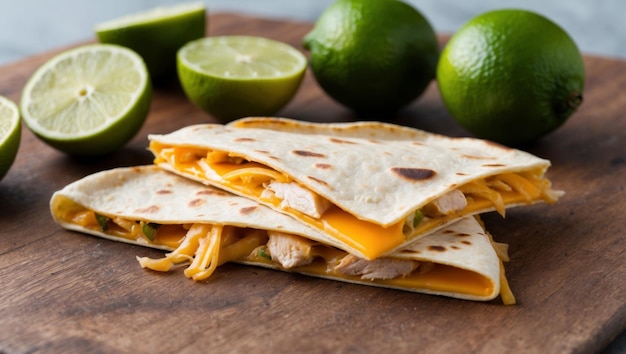 Photo delicious chicken quesadillas with lime perfect for casual gatherings