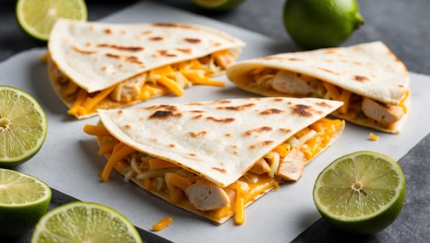 Photo delicious chicken quesadillas with lime perfect for casual gatherings