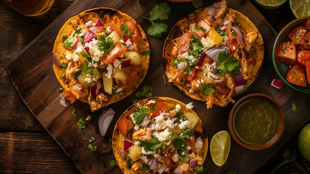 Delicious Chicken Tacos with Fresh Ingredients on a Rustic Table