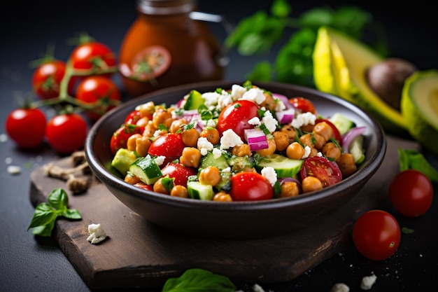 Delicious chickpea salad with avocado and feta cheese