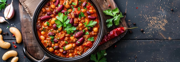 Delicious Chili with Kidney Beans Parsley and Chili Peppers