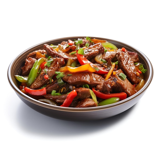 Delicious Chinese Pepper Steak isolated on white background