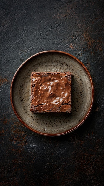 Photo delicious chocolate brownie on rustic plate