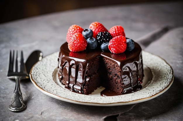 Delicious chocolate cake with fresh berries gourmet pastry perfect for any occasion