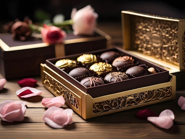 Delicious chocolate candies in gift box