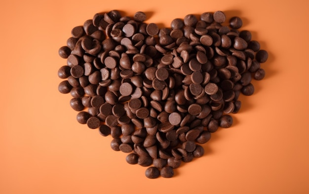 Delicious chocolate chips heart top view