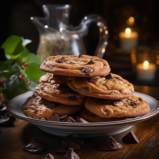 Delicious chocolate cookies on a white plate