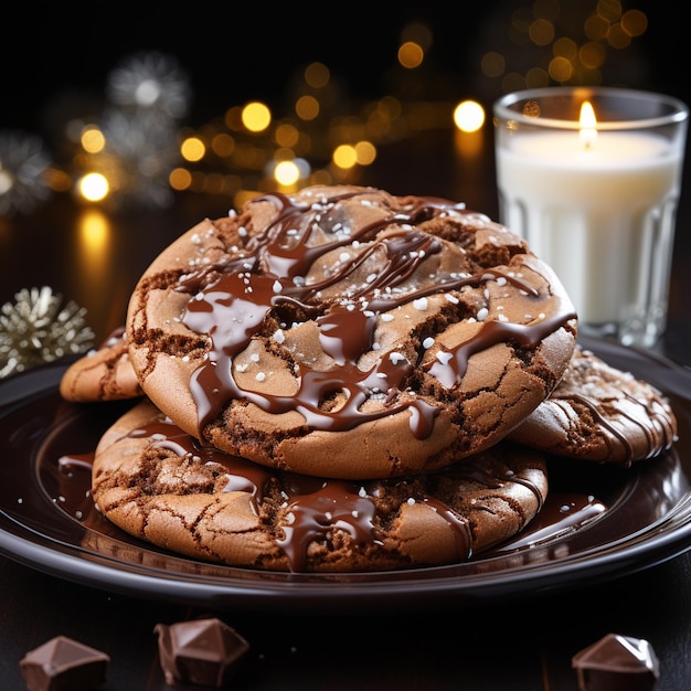 Delicious chocolate cookies on a white plate