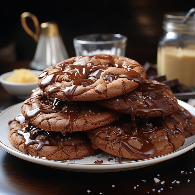 Delicious chocolate cookies on a white plate