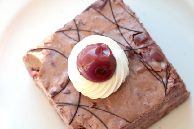 Delicious chocolate dessert with cherries Sweets