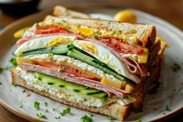 Delicious Club Sandwich Topdown View of Layers and Ingredients