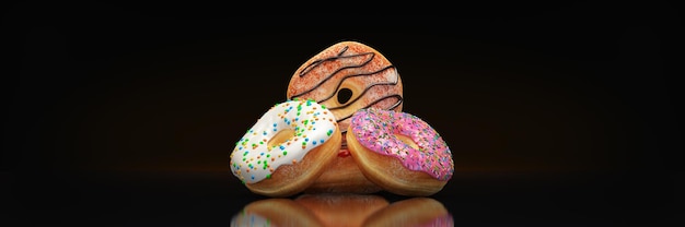 Delicious colorful donut set 3d rendering