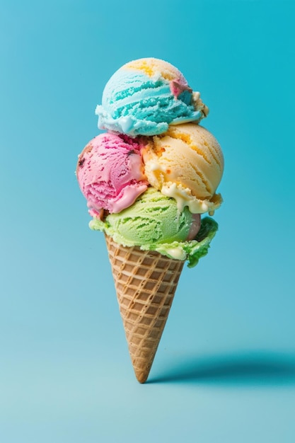 Delicious colorful icecream in an icecream cone dessert creme food