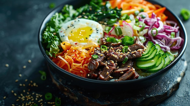 Photo delicious and colorful korean bibimbap