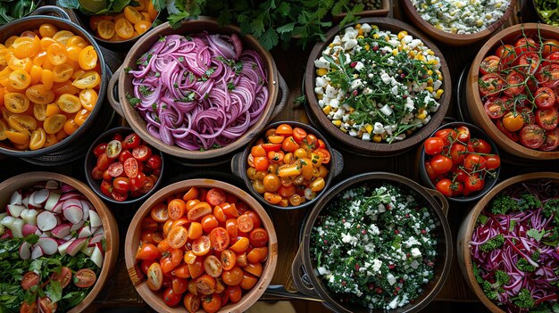 A Delicious and Colorful Spread of Salads